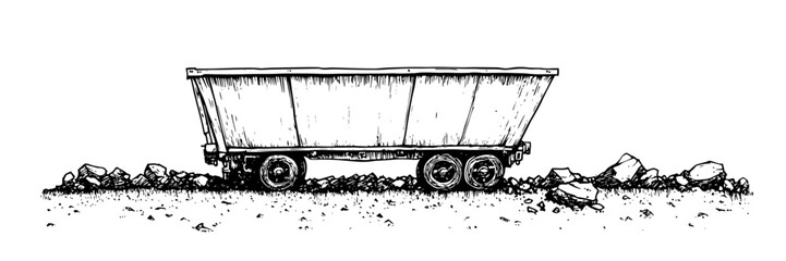 abandoned mine cart doodle black vector ink sketch © Kaz