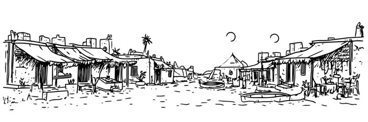 Fototapeta premium traditional village street doodle black vector ink sketch