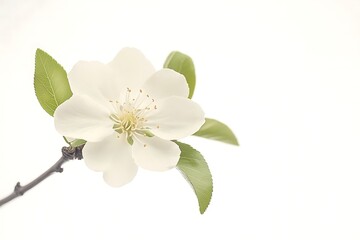 Fototapeta premium Orange blossom flower with green leaves on a branch, isolated on a white background. Detailed close-up with crisp focus and natural texture. Perfect for botanical and nature themes.