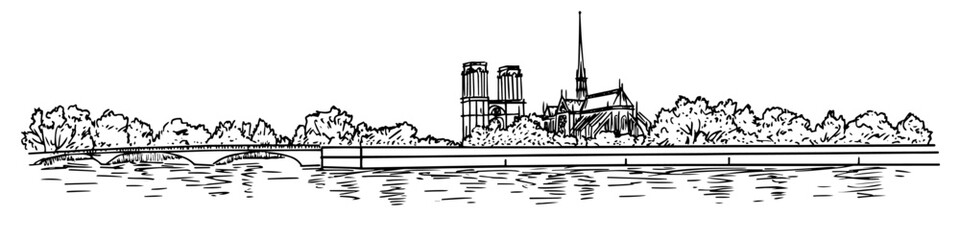 Obraz premium paris panorama doodle black vector ink sketch