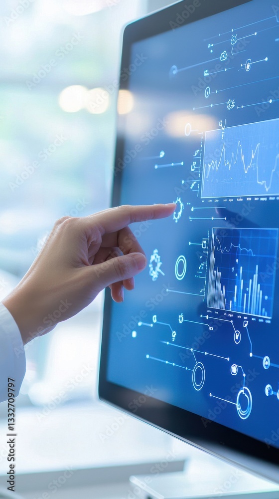 Poster touchscreen interaction with data visualization on computer monitor