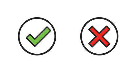 A green check and a red x in white circles against a black background