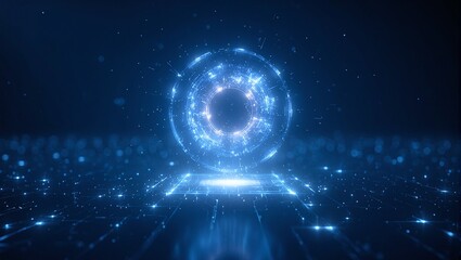 Obraz premium Futuristic energy orb hovering above digital platform symbolizing innovation