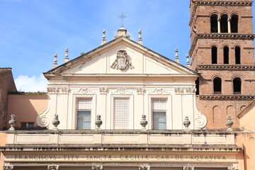 Obraz premium Santa Cecilia in Trastevere Basilica Facade Detail in Rome, Italy