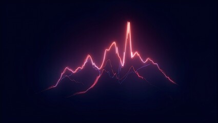 Neon heartbeat line becoming mountain peak symbolizing perseverance
