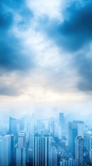 Fototapeta premium Urban Skyline with Fog and Clouds Over Modern Skyscrapers at Dusk