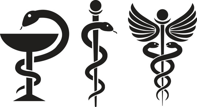 Caduceus Medical snake icon in flat set. isolated on transparent background