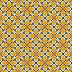 Classic Sunflower Tile Seamless Pattern in Warm Earthy Tones