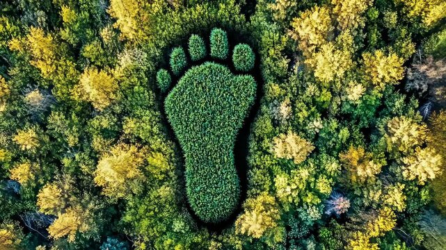 Unique green footprint formation amidst vibrant autumn forest landscape in nature