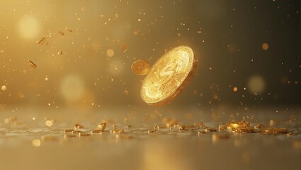 Golden coin spinning in mid air symbolizing finance and opportunity
