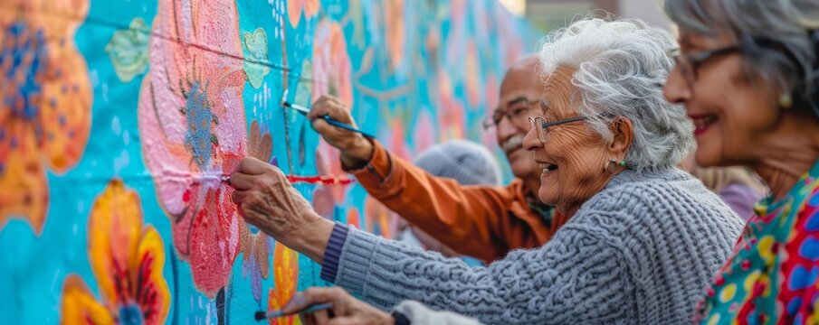 Seniors collaborate on a vibrant mural, showcasing creativity and community spirit in an enriching art project
