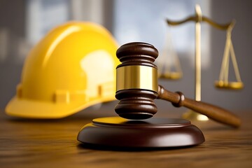 Construction safety and legal justice concepts are symbolically represented here