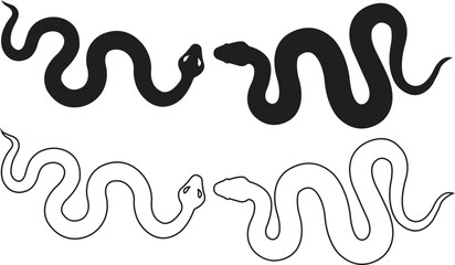 snake icon in flat, line set. isolated on transparent background