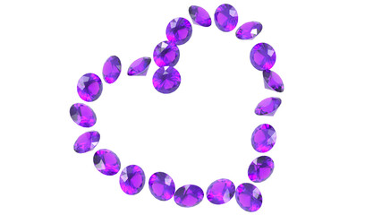 Emethyst diamonds forming a heart transparent background