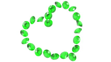 Green diamonds forming a heart transparent background