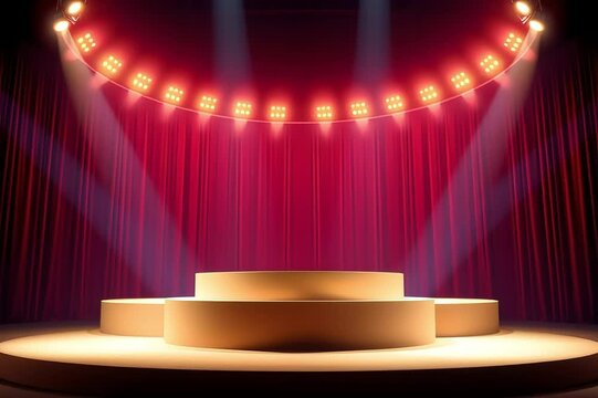 Stage with red carpet, curtains, and spotlight for a theater performance