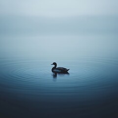 Calm water scene with a floating mallard duck high resolution picture