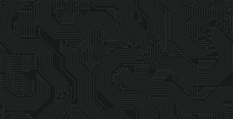 Seamless technology motherboard pattern on black background.
