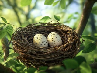 Obraz premium Tree Branch Nest with Two Eggs