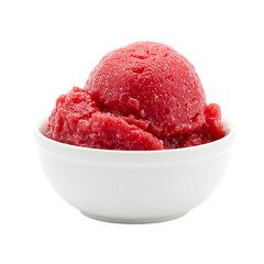 Delicious raspberry sorbet in a small dessert bowl perfectly scooped and vibrant red on a white background A refreshing treat bursting with berry flavor