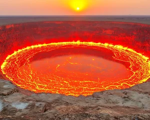 Fototapete A mesmerizing natural landscape showing molten lava at sunset © yogiandrias