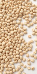 Close-up of soy beans, lentils, and beans on white, nutrition, food photography