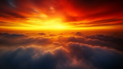 Obraz premium Fiery Sunset Above a Sea of Clouds