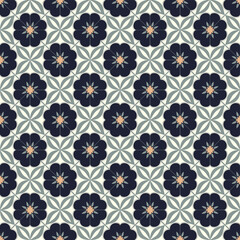 Fototapeta premium Intricate Navy and Beige Ornamental Tile Seamless Pattern with Symmetric Details