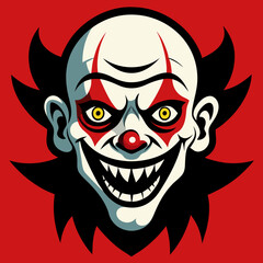 Red Devil Face Creepy Clown Face with Eerie Grin – Bold Vector Horror Design