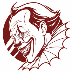 Red Devil Face Creepy Clown Face with Eerie Grin – Bold Vector Horror Design