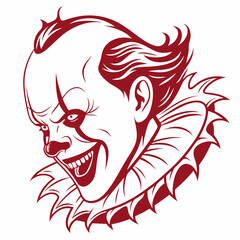 Red Devil Face Creepy Clown Face with Eerie Grin – Bold Vector Horror Design