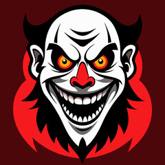 Red Devil Face Creepy Clown Face with Eerie Grin – Bold Vector Horror Design