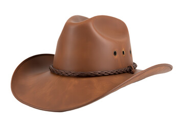 Detailed Brown Cowboy Hat with Braided Band on a White Background