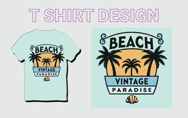 Beach T-Shirt Design with Palm Trees and Retro Style