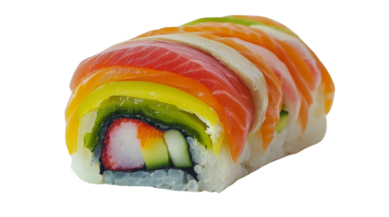 PNG Delicious Rainbow Sushi Roll Vibrant Fish, Rice, Veggie Delight isolated on transparent background