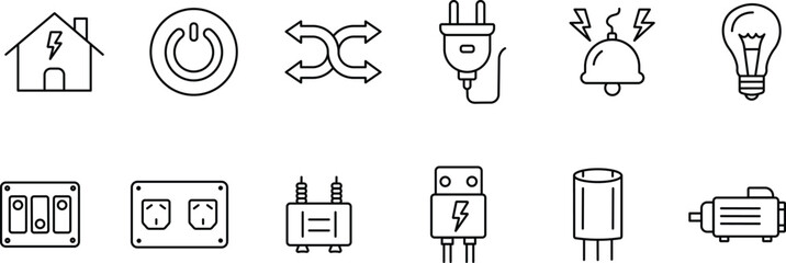 Fototapeta premium Essential Electrical Icons for Home Power, Circuits, and Devices.