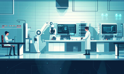 Laboratory scene with scientists and technology
