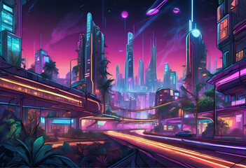 Fototapeta premium Neon Night City