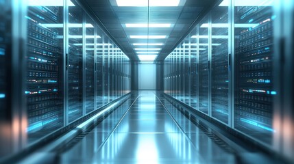 Obraz premium Data Center: Server Room Corridor, Technology Infrastructure