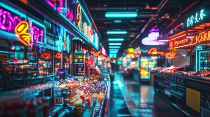 Obraz premium Neon Nightscape: Vibrant Asian Market at Night