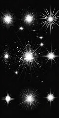 Naklejka premium Bright starburst patterns on a black background with radiant light effects