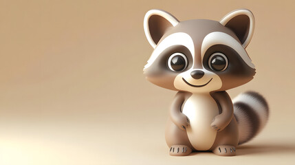 Adorable 3D Illustration of a Raccoon Character Toy for Kids Playtime