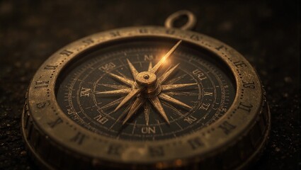 Fototapeta premium Magical golden compass with glowing needle for direction and strategy