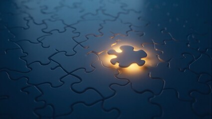 Glowing final puzzle piece signifies completion