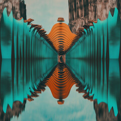 Symmetrical Futuristic Structure with Reflective Surface