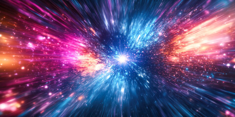 Naklejka premium Vibrant cosmic explosion with multicolored light bursts in space