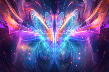 Fototapeta premium Vibrant cosmic butterfly nebula with galactic color explosion in deep space