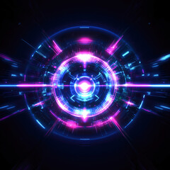 Obraz premium Futuristic neon light tunnel with glowing pink and blue circular patterns