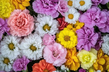 Vibrant Arrangement of Multicolored Flowers Showcasing Various Textures and Shades for Garden and Floral Design Inspiration