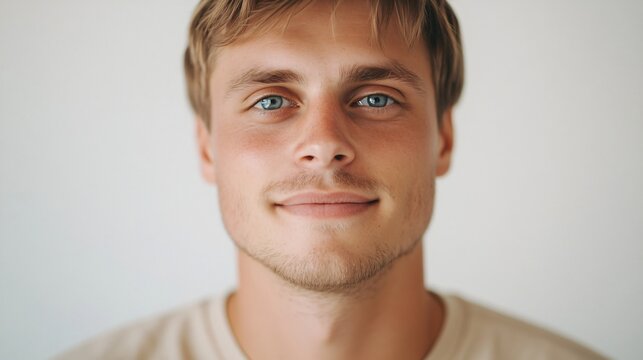 Smiling young man with light brown hair, casual t-shirt, relaxed expression, perfect for personal blogs or social media posts.